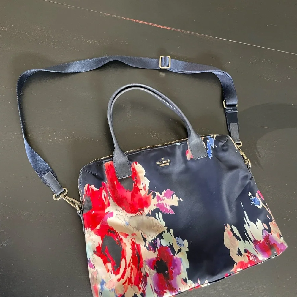 Kate Spade Blake Avenue Navy and Floral Nylon Daveney Laptop Bag